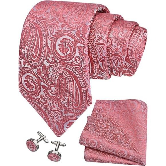 3.15"（8cm） Mens Tie and Lapel Pin Paisley Necktie Hankerchief Cufflinks Set - Picture 6 of 6